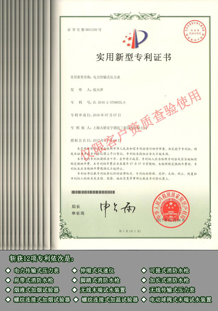12项专利技术证书
