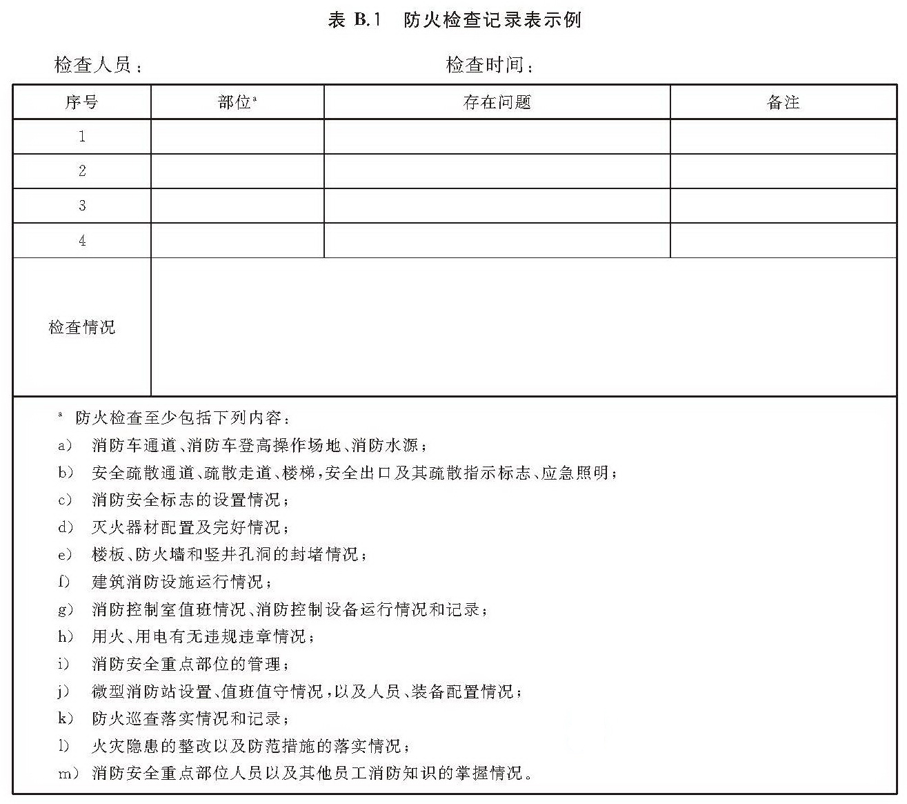 防火巡查记录表A